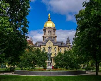 Notre Dame main building in the spring