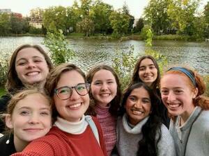Female Glynn Students Beside Lake Victoria In Stratford Ontario